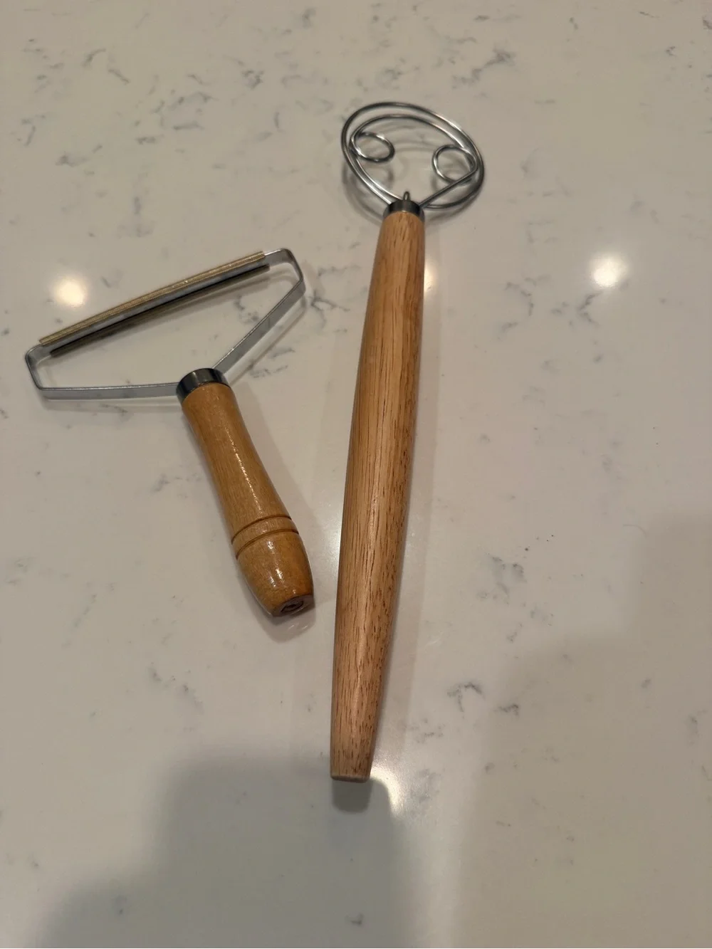 Vintage Wood Handle Dough Whisk & Metal Lint Remover Rustic Farmhouse Set